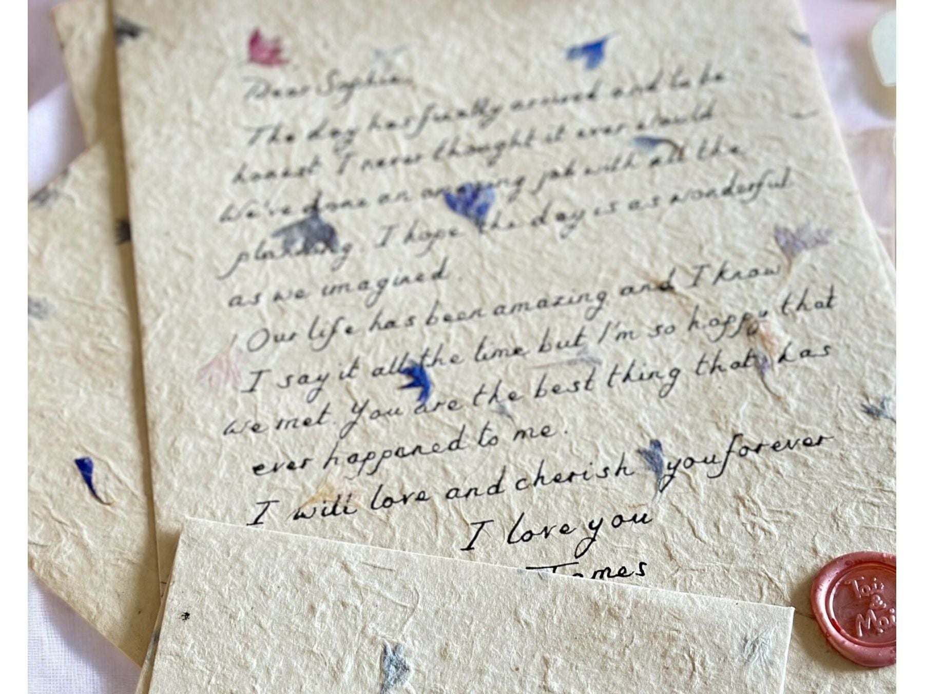 Handwritten A5 Flower Letter with Pink Wax Seal