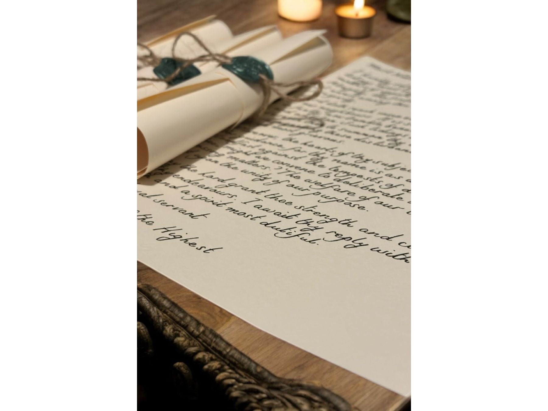 Handwritten Vintage Scroll with Twine and Green Wax Seal