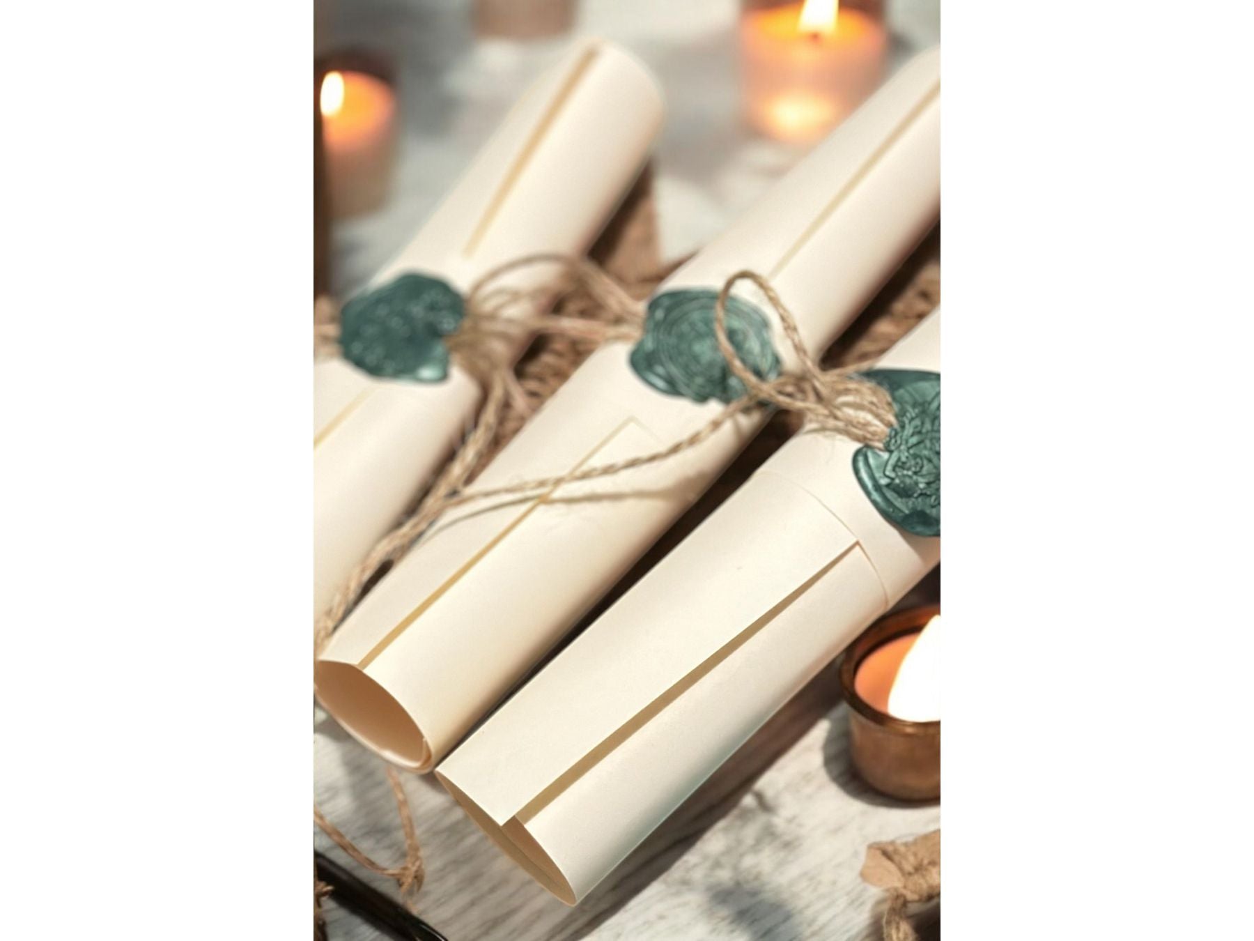 Handwritten Vintage Scroll with Twine and Green Wax Seal