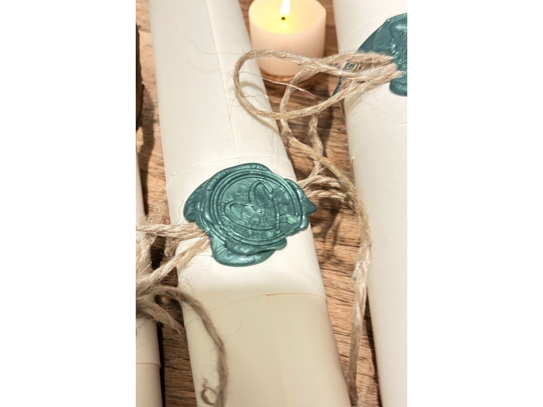 Handwritten Vintage Scroll with Twine and Green Wax Seal