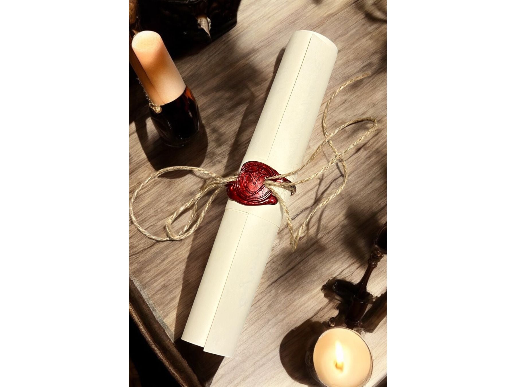 Handwritten Vintage Scroll with Twine and Red Wax Seal
