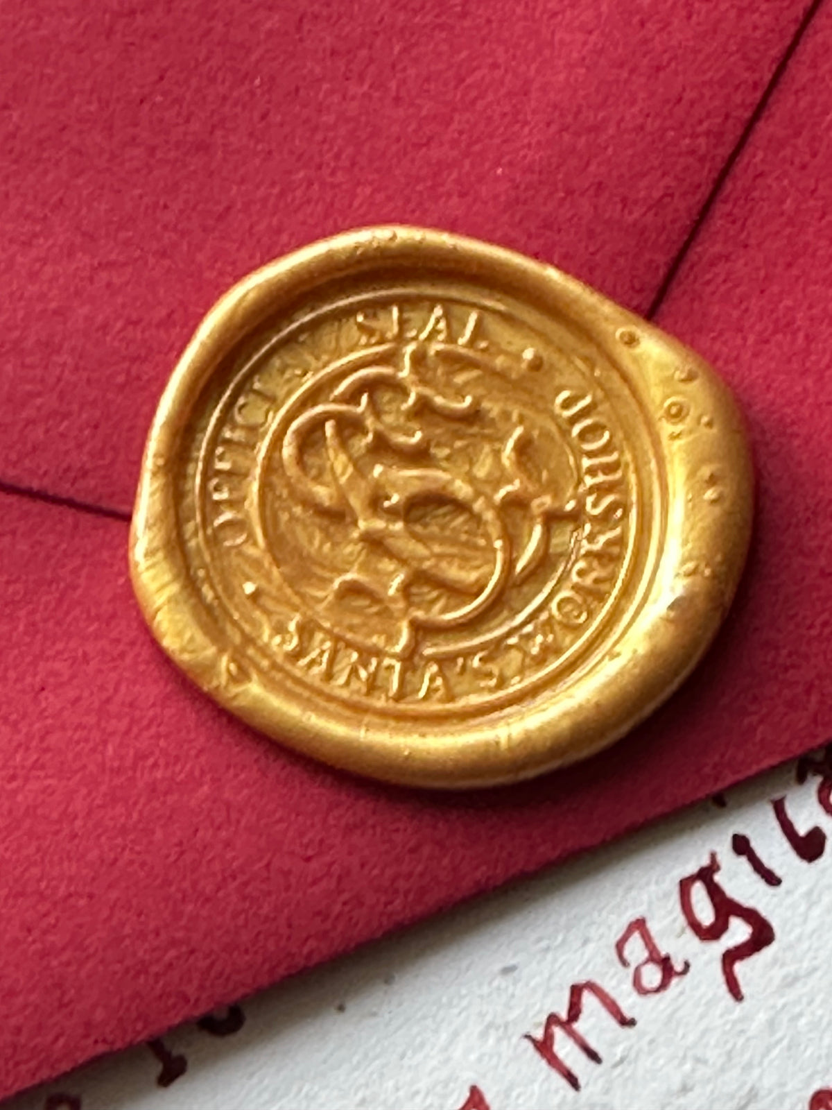 Official Santa’s Workshop gold wax seal on luxury handwritten Father Christmas letter