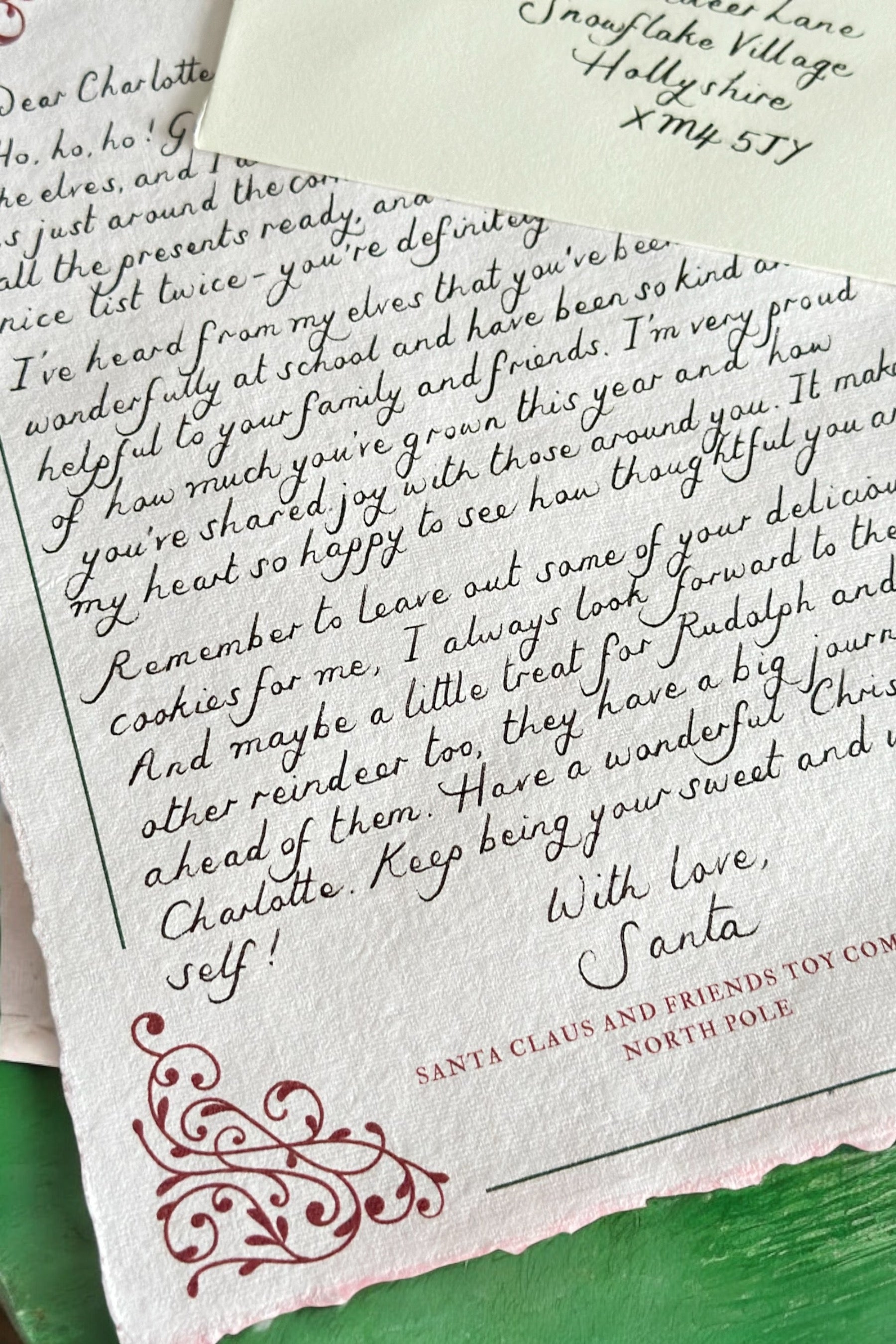 Personalised handwritten Father Christmas letter on festive paper from the North Pole