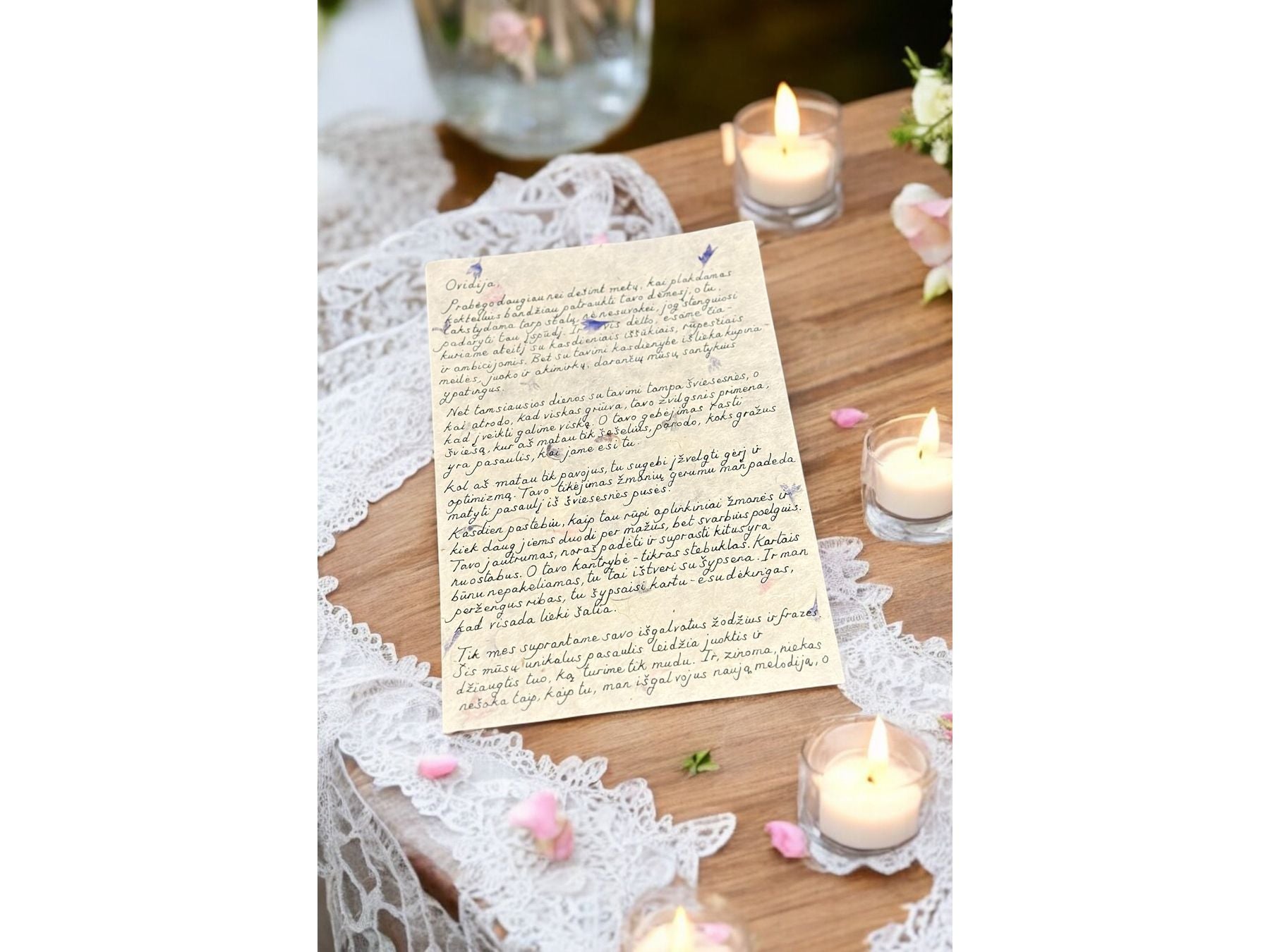 Handwritten Flower Letter A4 with Purple Wax Seal