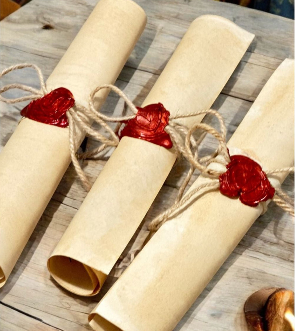 Handwritten Vintage Scroll with Twine and Red Wax Seal