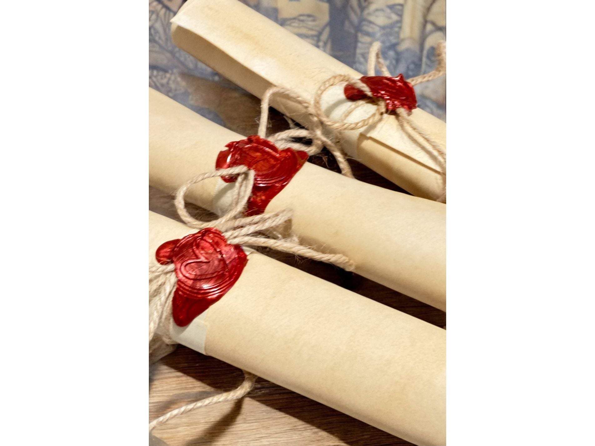Handwritten Vintage Scroll with Twine and Red Wax Seal