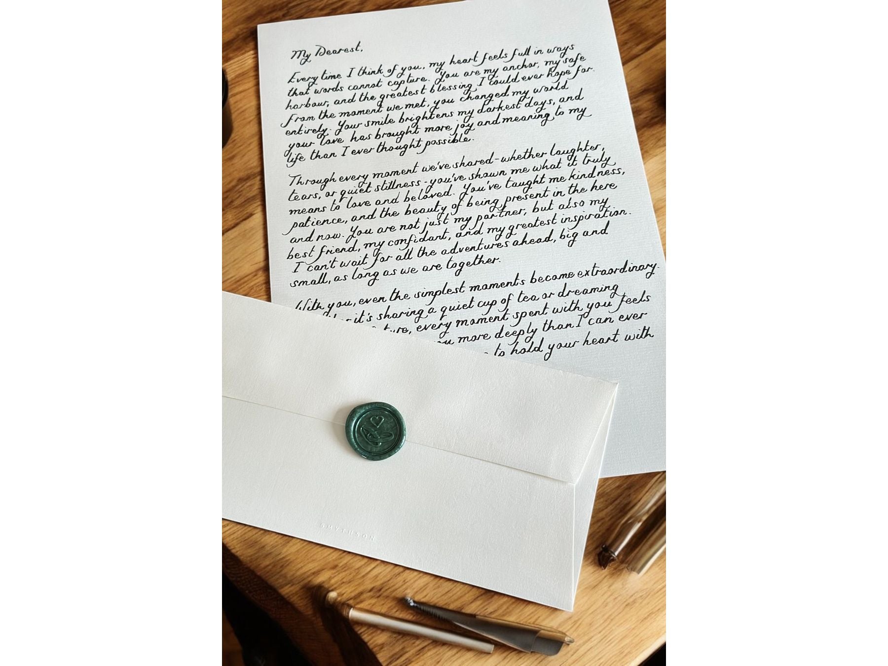 Handwritten Luxury Letters A4 with Green Wax Seal