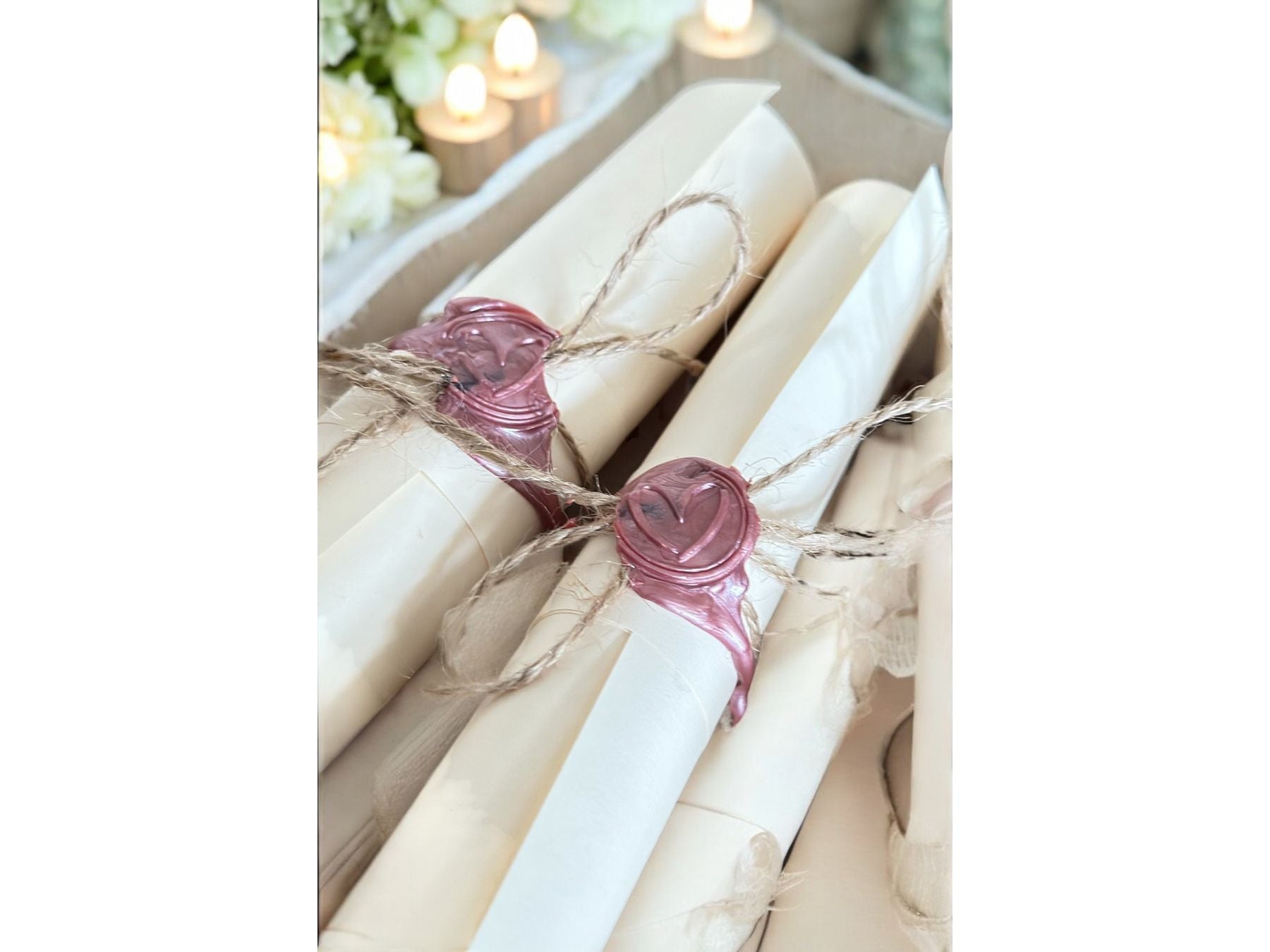 Handwritten Vintage Scroll with Twine and Pink Wax Seal