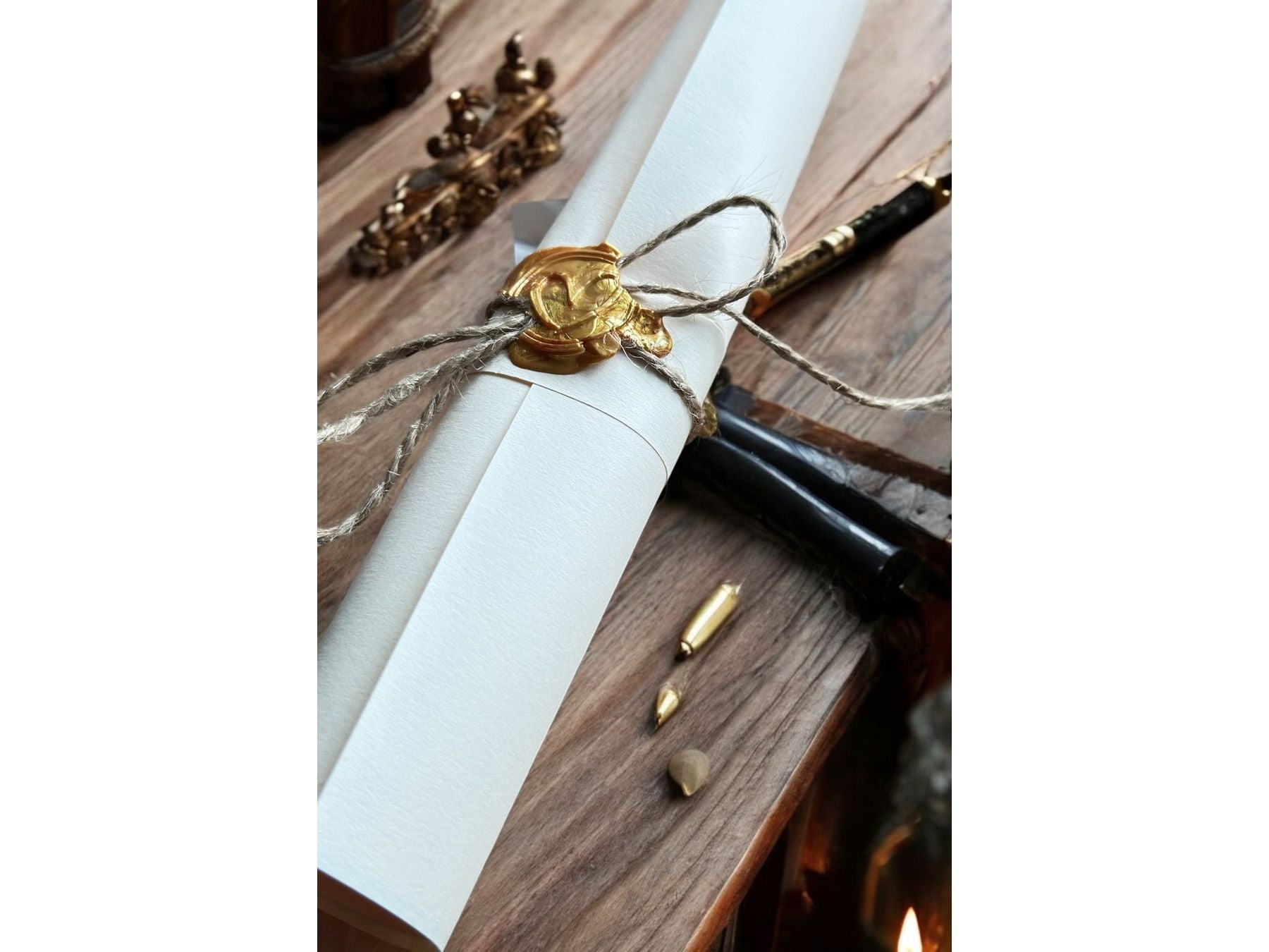 Handwritten Vintage Scroll with Twine and Gold Wax Seal