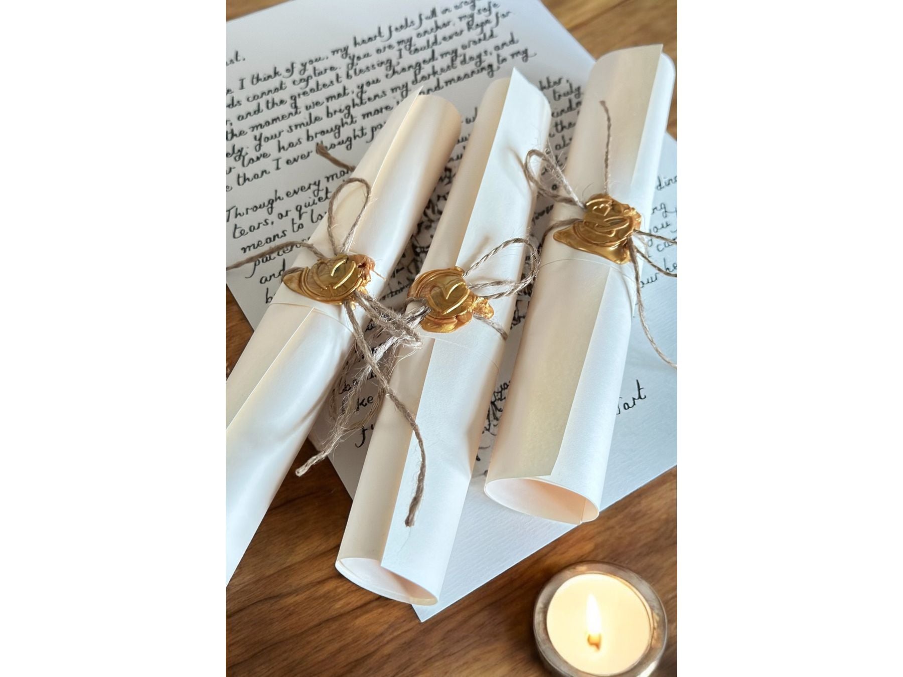 Handwritten Vintage Scroll with Twine and Gold Wax Seal