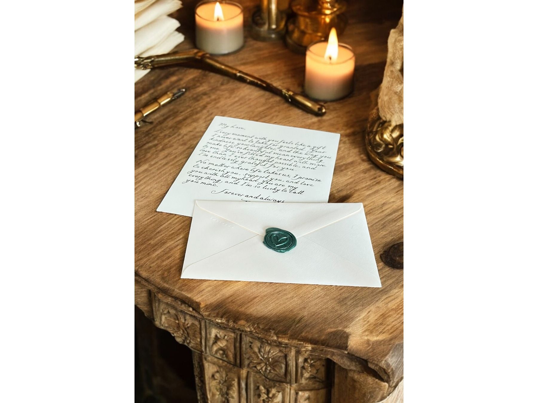 A5 Luxury Short Letters Green Wax Seal
