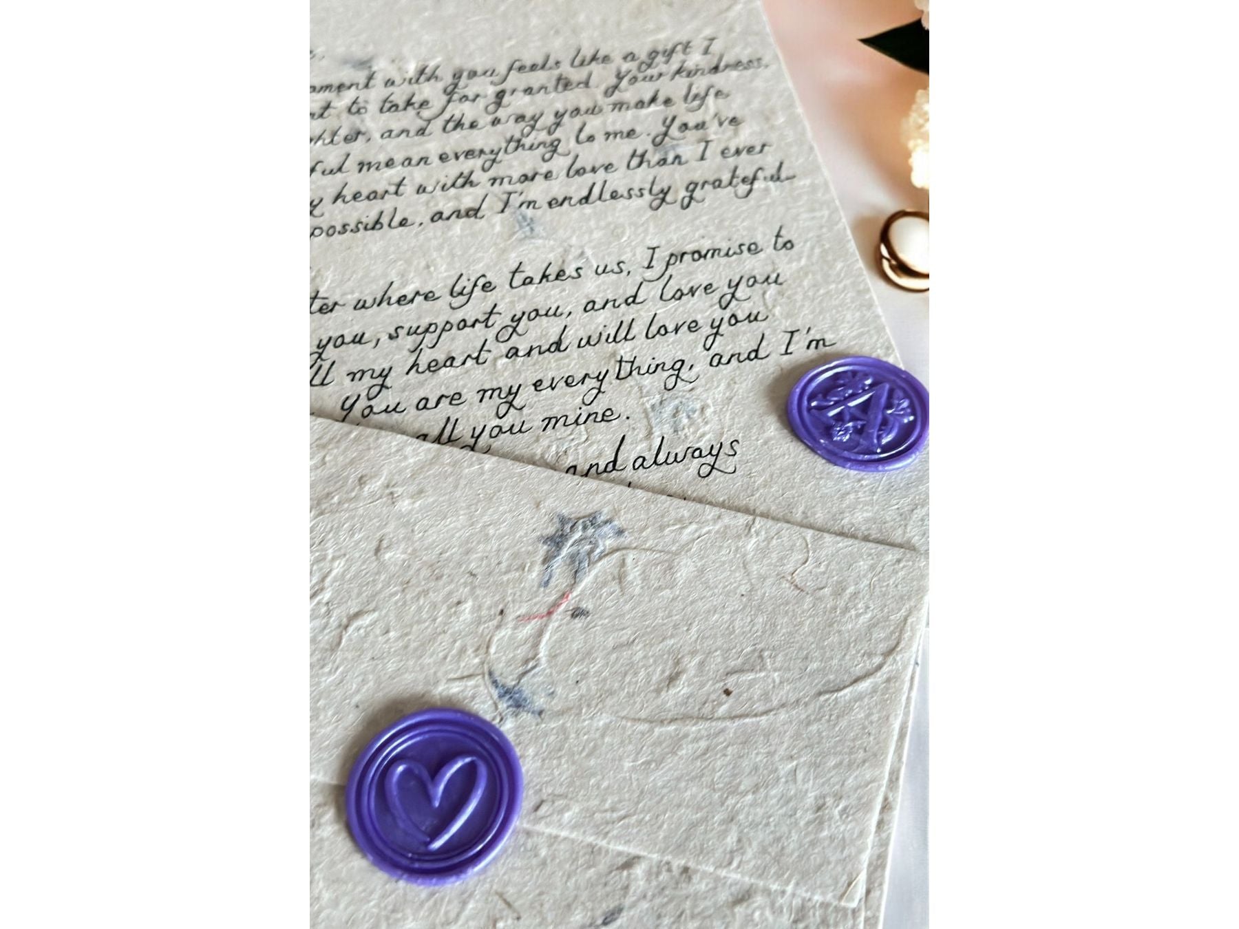 Handwritten A5 Flower Letter with Purple Wax Seal