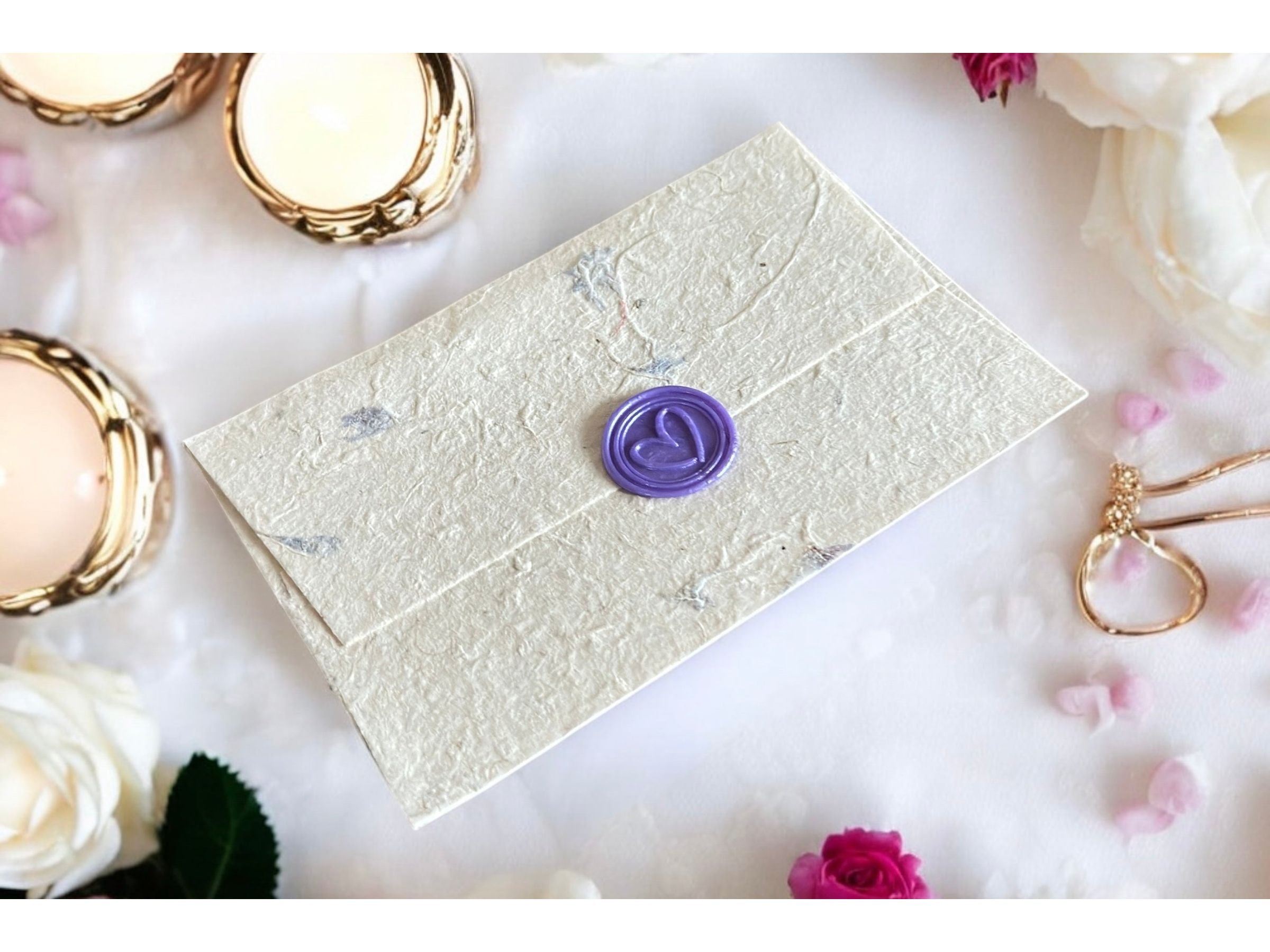 Handwritten A5 Flower Letter with Purple Wax Seal