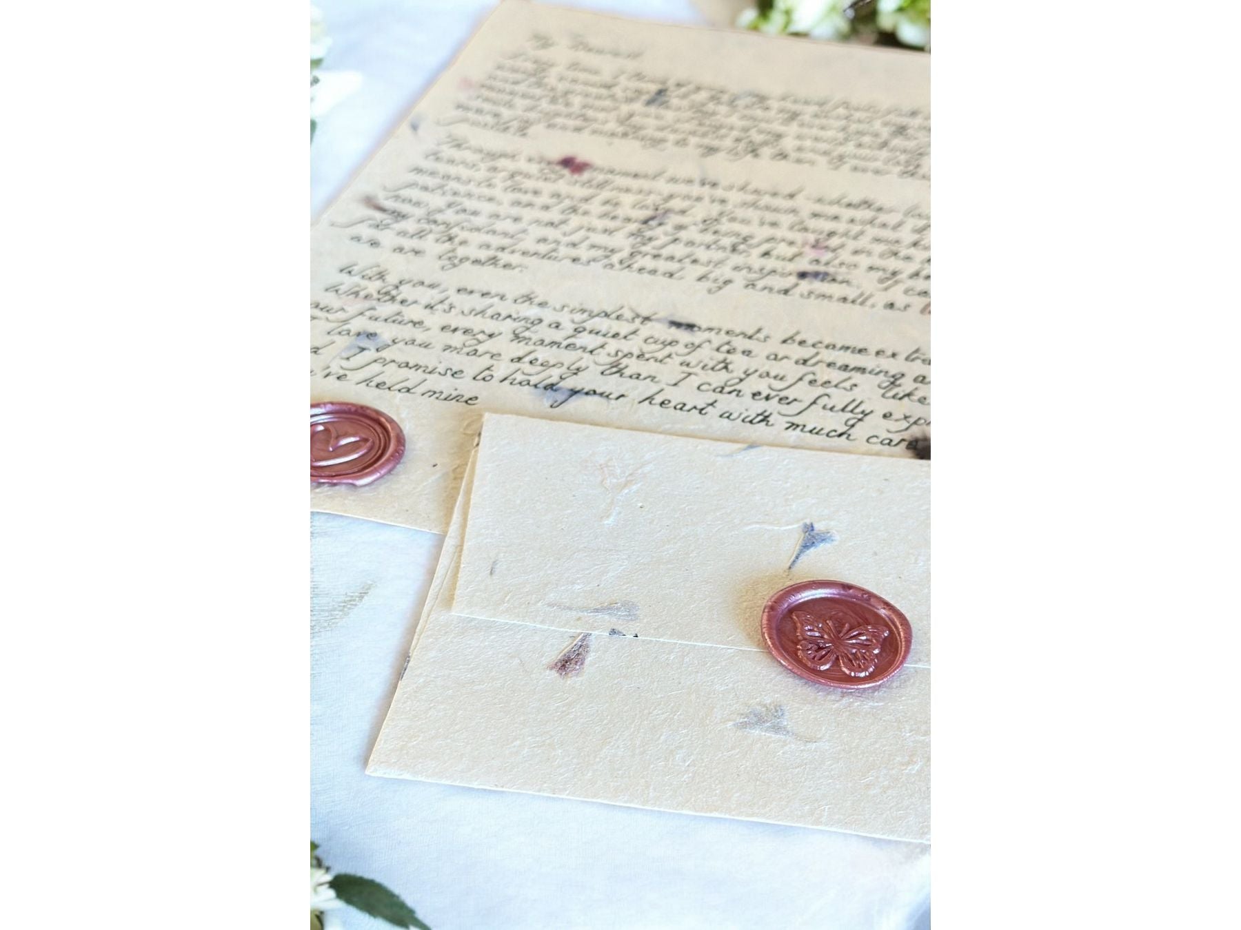 Handwritten Flower Letter A4 with Pink Wax Seal