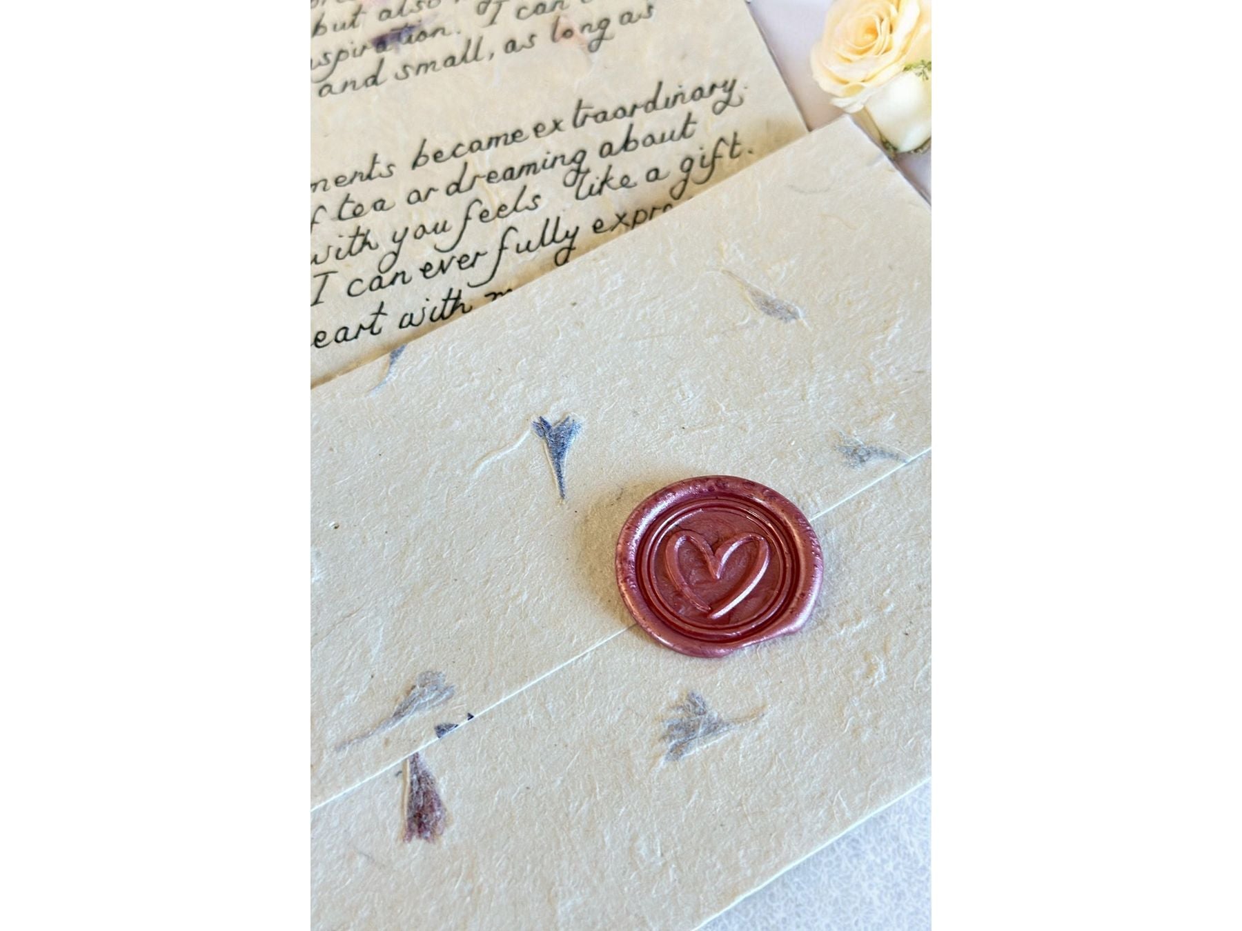 Handwritten Flower Letter A4 with Pink Wax Seal