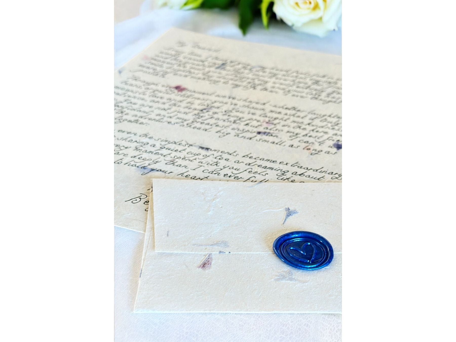 Handwritten Flower Letter A4 with Blue Wax Seal