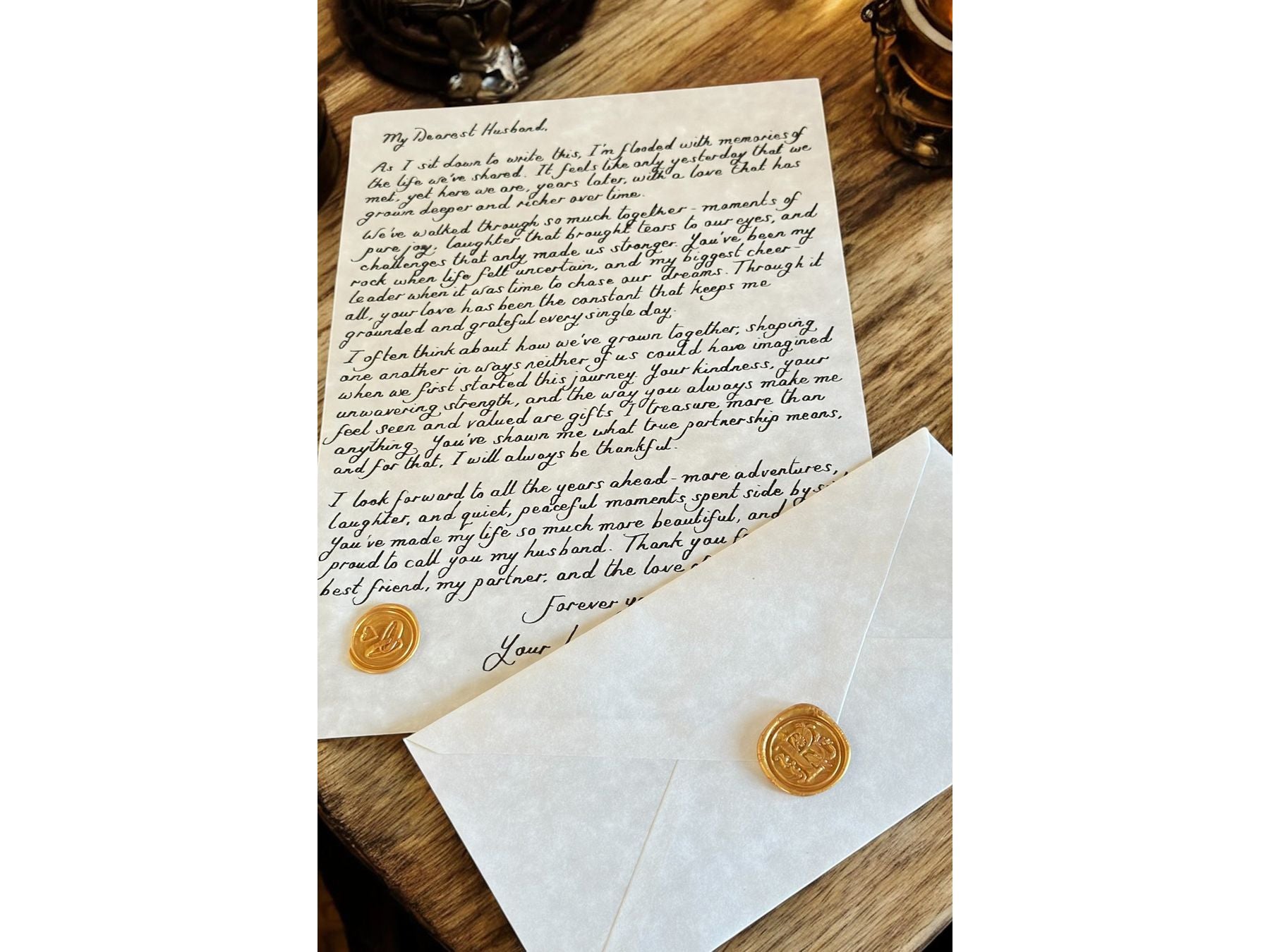 Handwritten A4 Parchment Letter with Gold Wax Seal