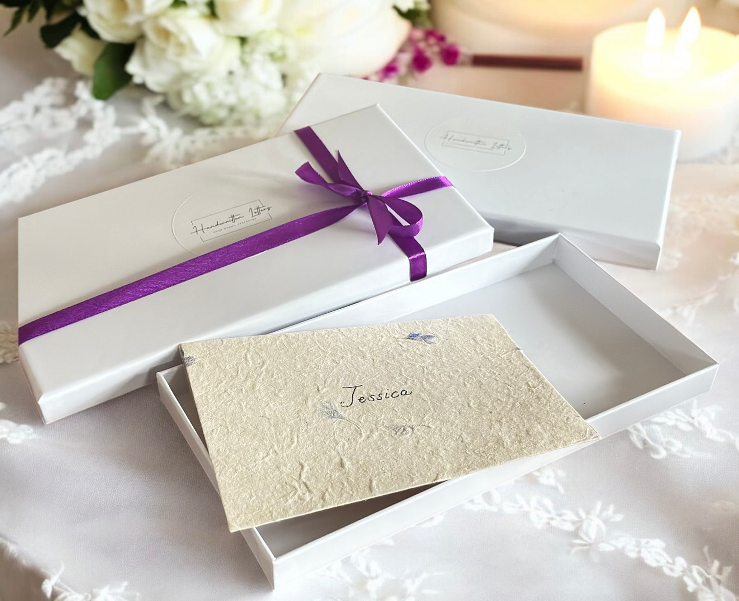 Handwritten Flower Letter A4 with Purple Wax Seal