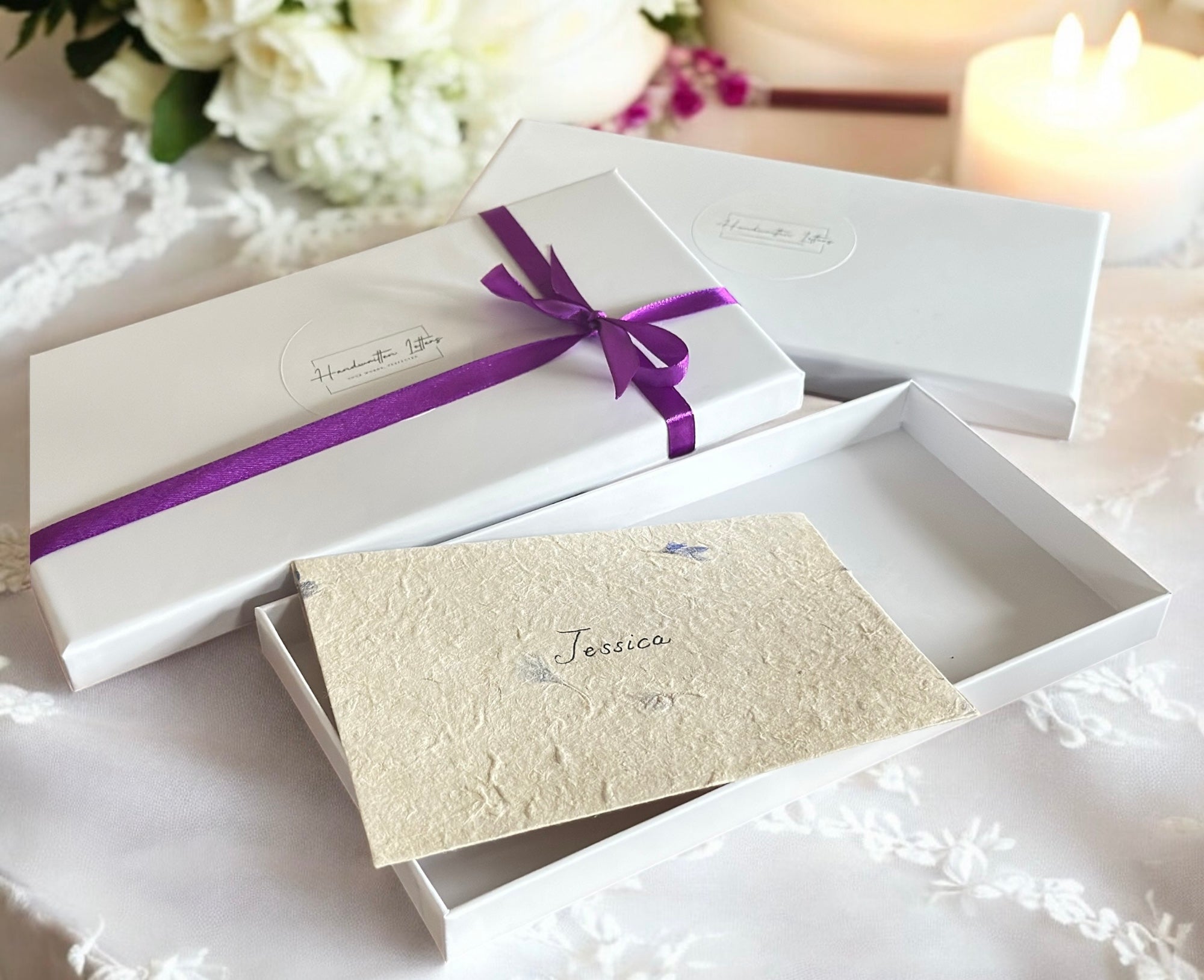 Handwritten Flower Letter A4 with Purple Wax Seal