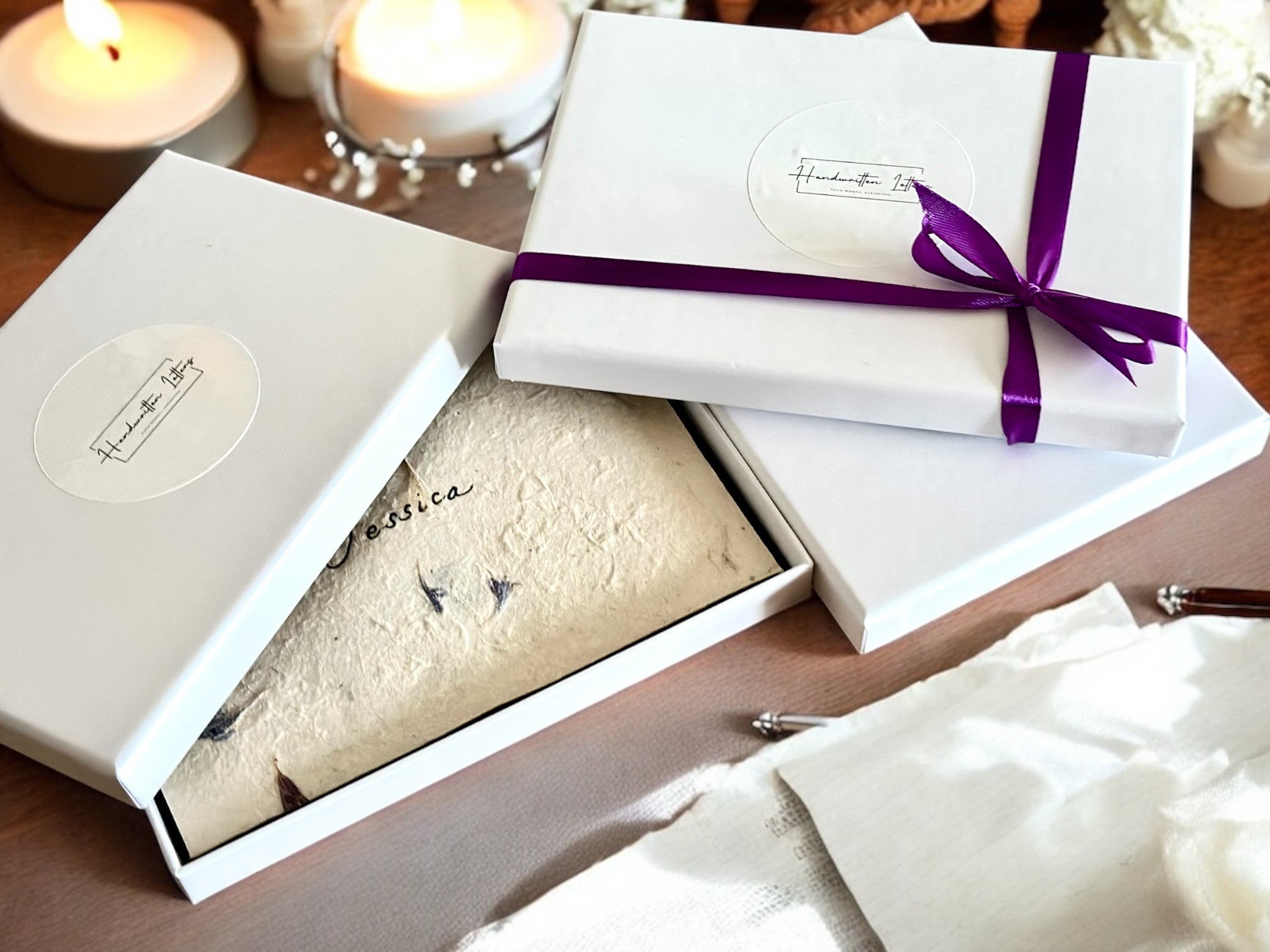 Handwritten A5 Flower Letter with Purple Wax Seal