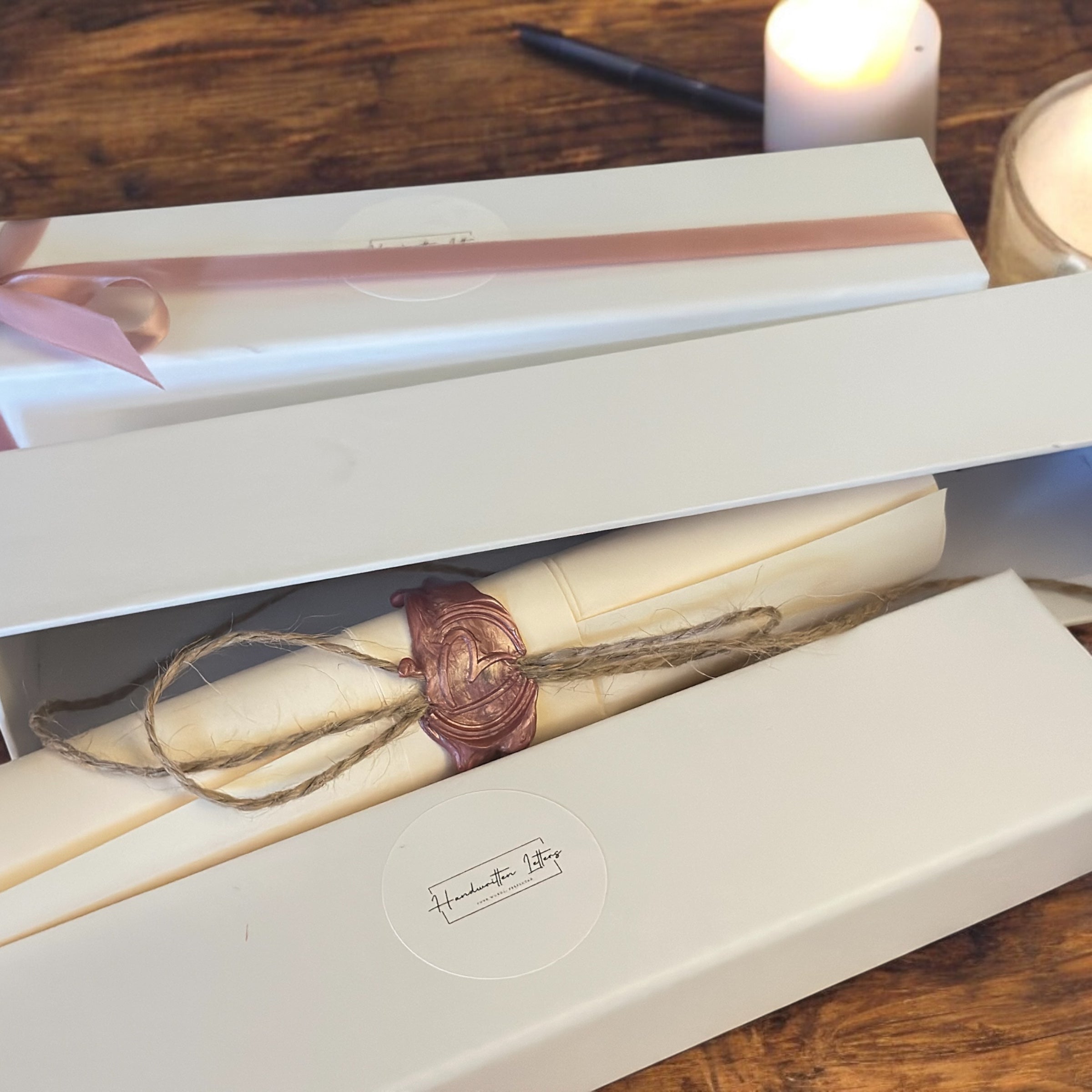 Handwritten Vintage Scroll with Twine and Pink Wax Seal