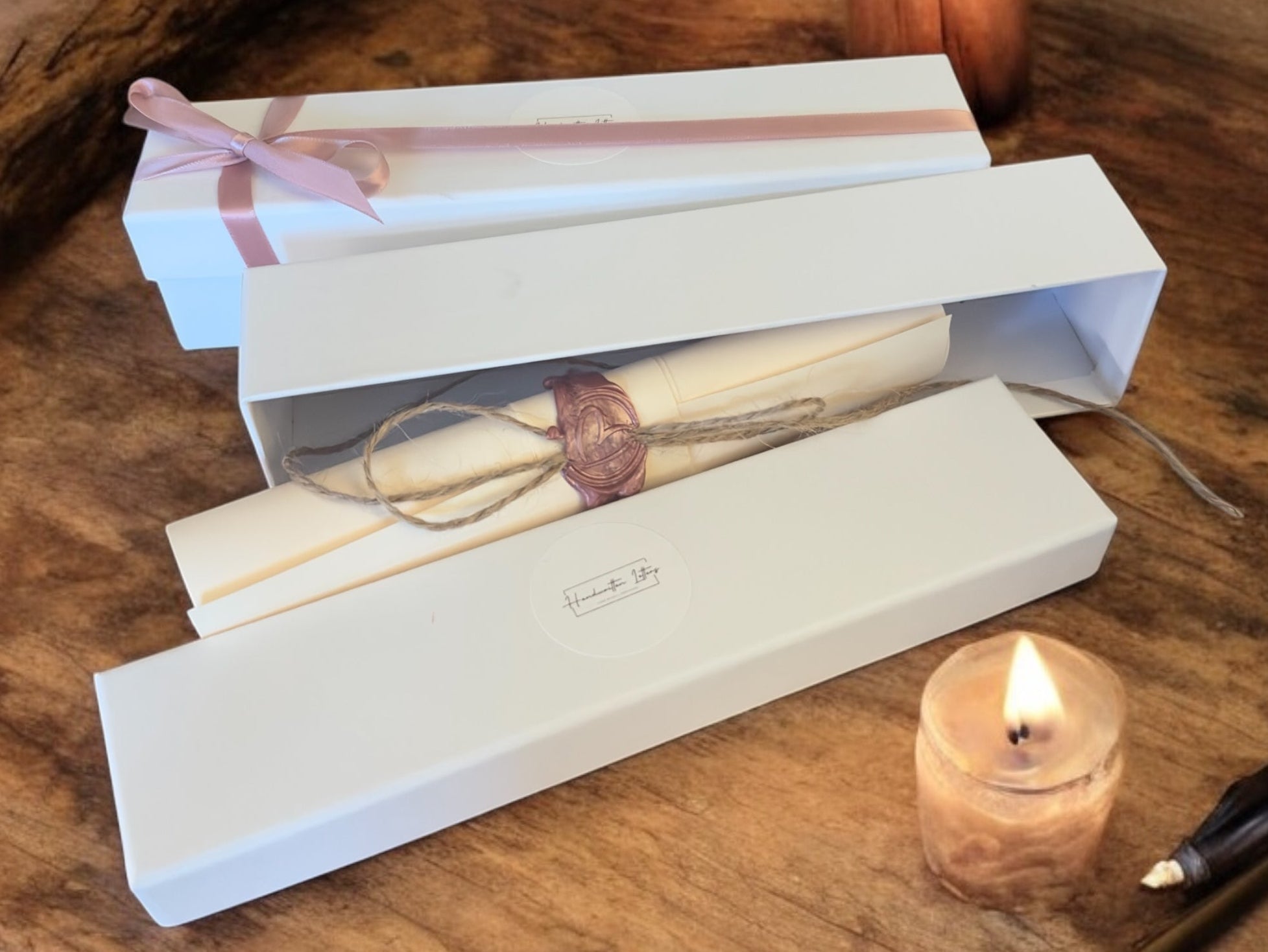 Handwritten Vintage Scroll with Twine and Pink Wax Seal