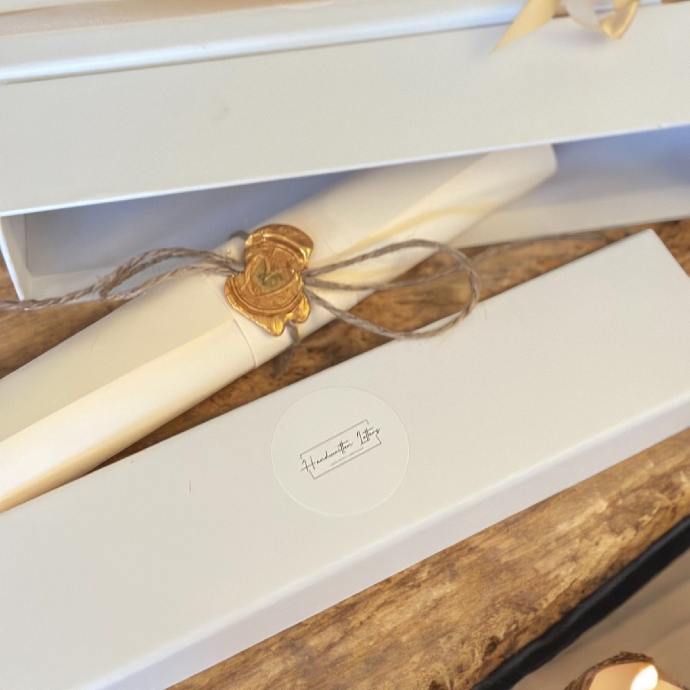 Handwritten Vintage Scroll with Twine and Gold Wax Seal