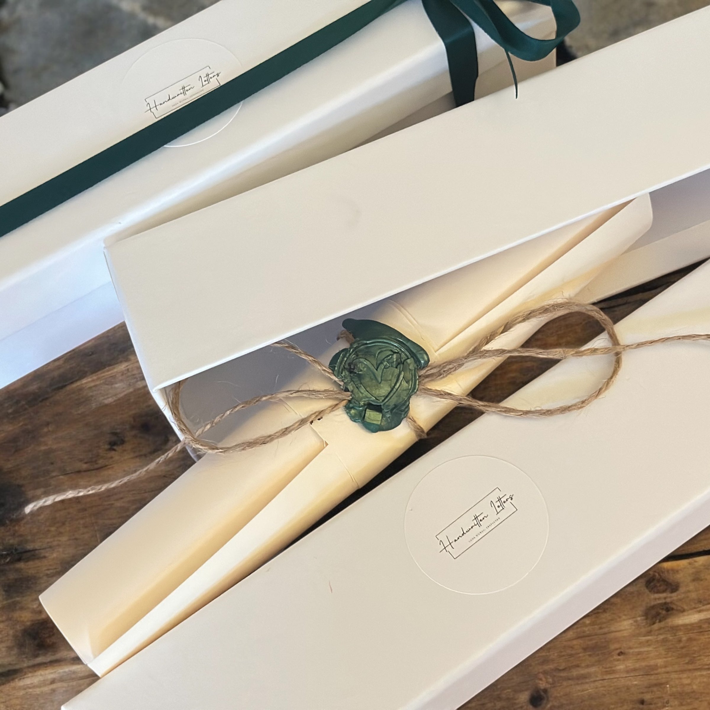 Handwritten Vintage Scroll with Twine and Green Wax Seal