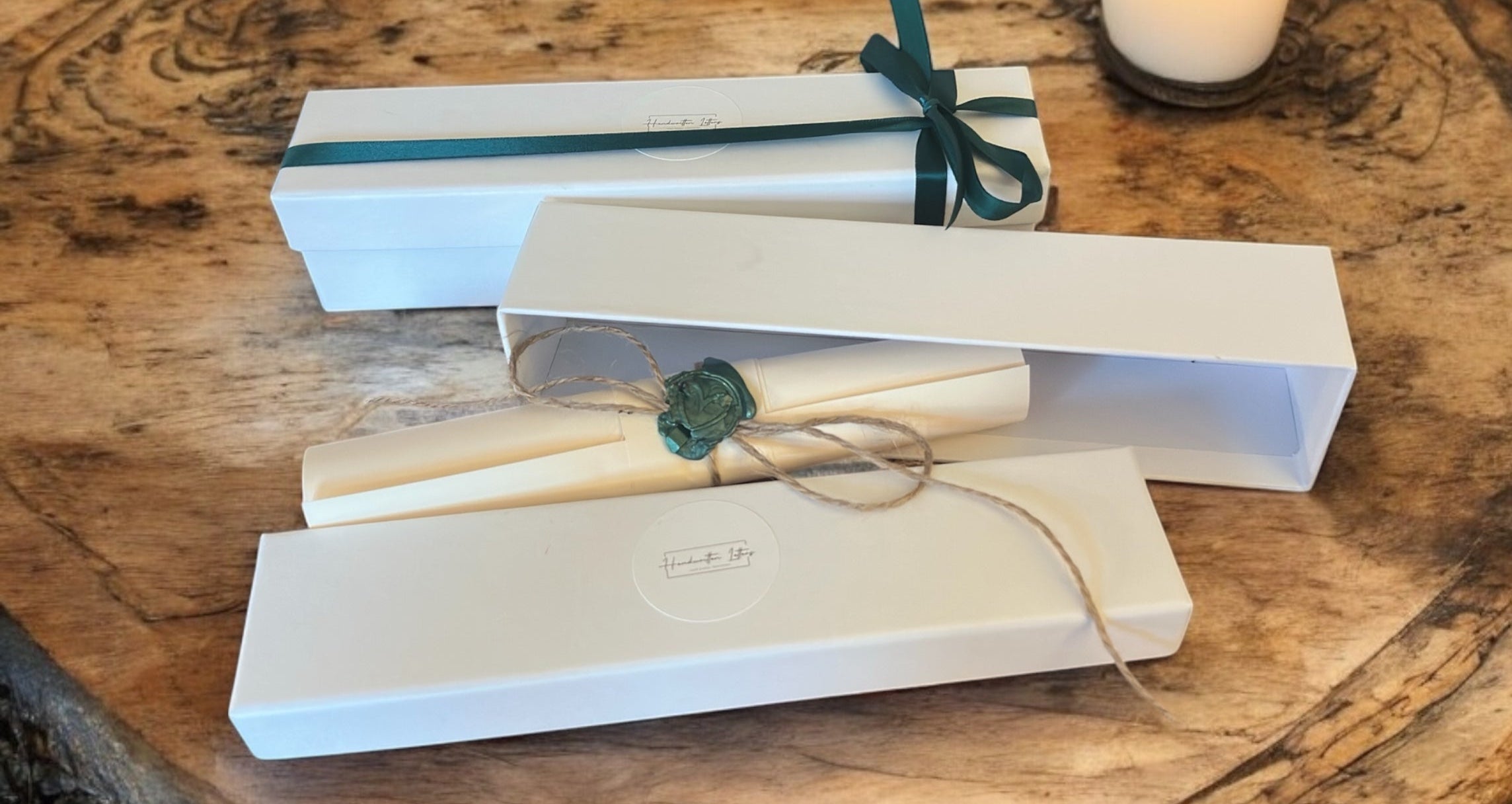 Handwritten Vintage Scroll with Twine and Green Wax Seal