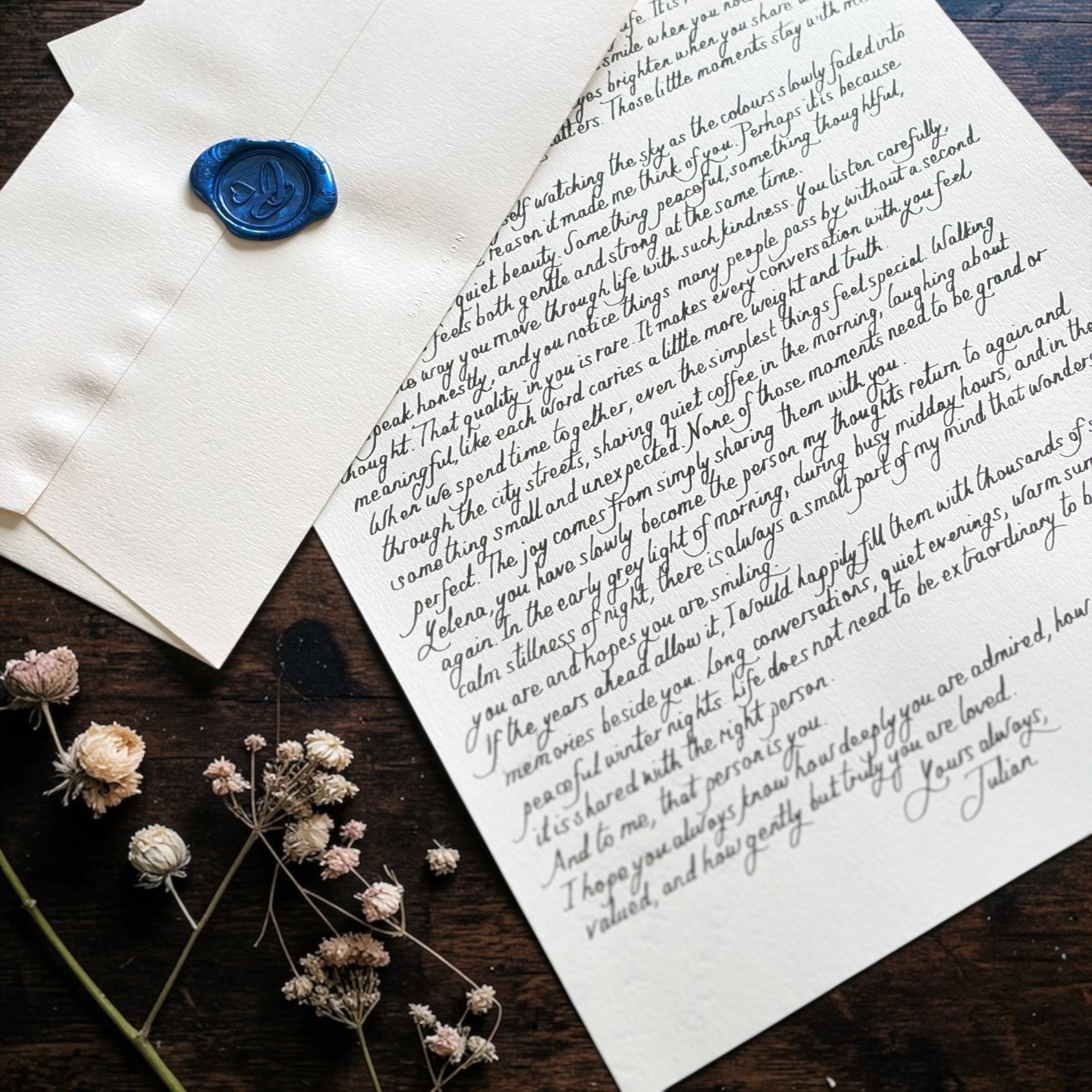Handwritten Luxury Letters A4 with Blue Wax Seal