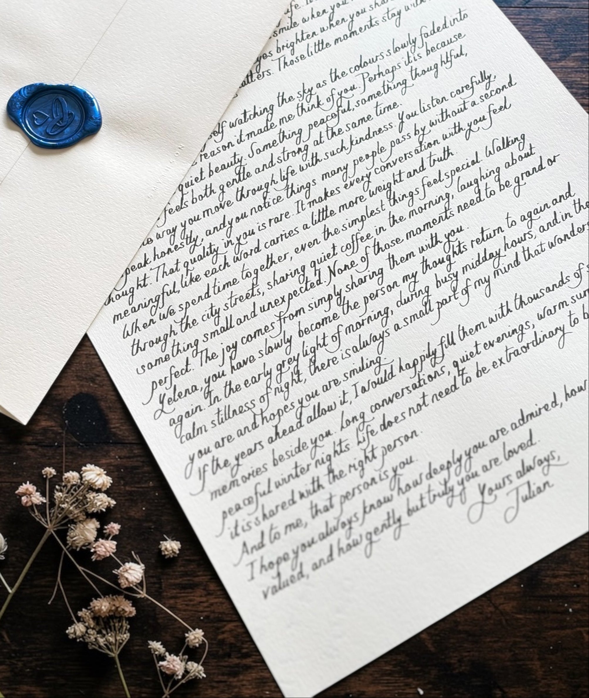 Handwritten Luxury Letters A4 with Blue Wax Seal