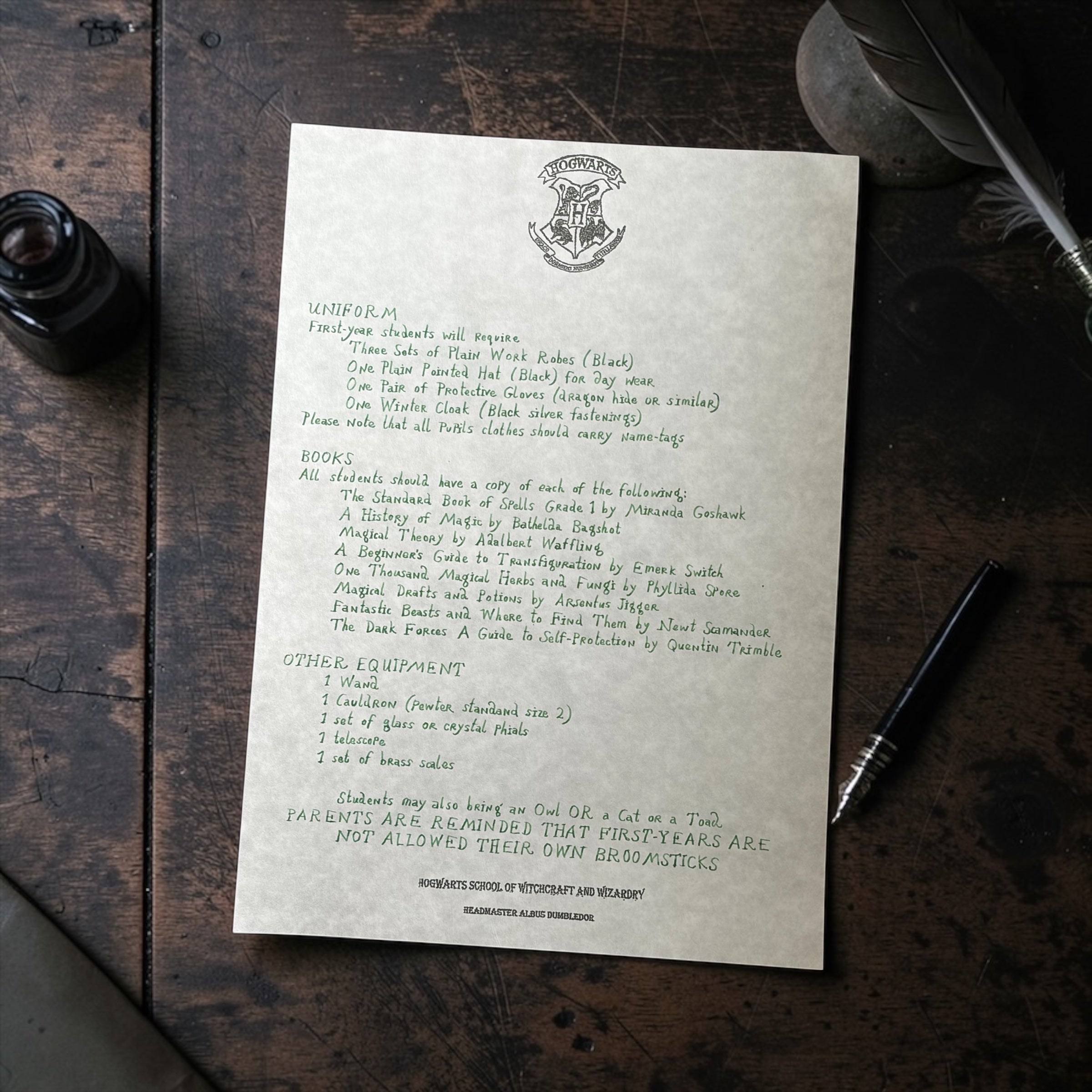Handwritten Harry Potter Acceptance Letter