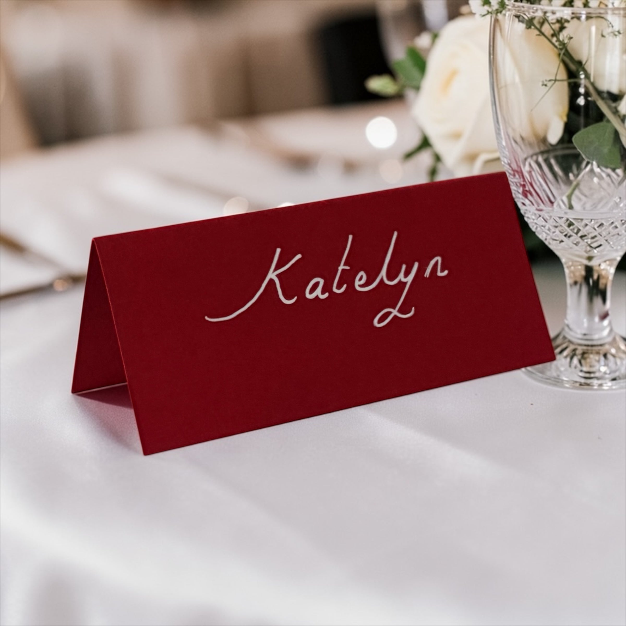 Handwritten Red Place Cards with White Ink