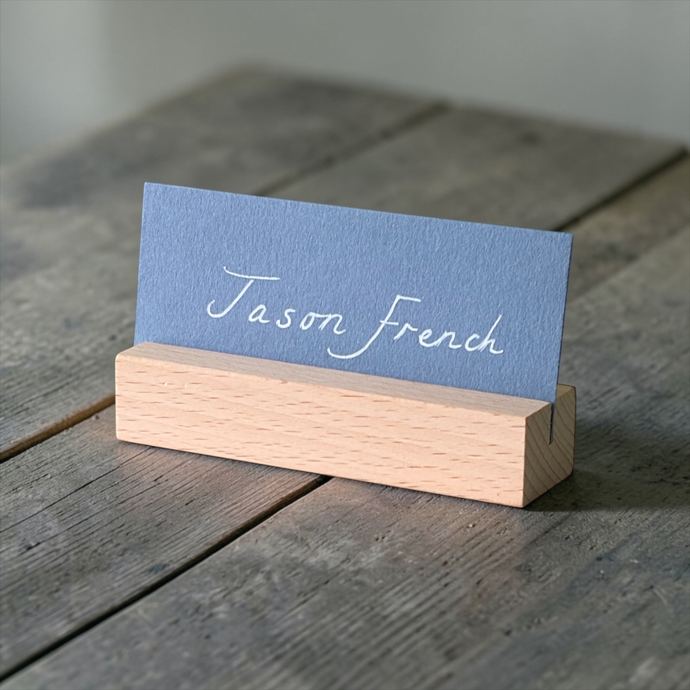 Handwritten Flat Pastel Blue Wedding Place Cards: White Ink