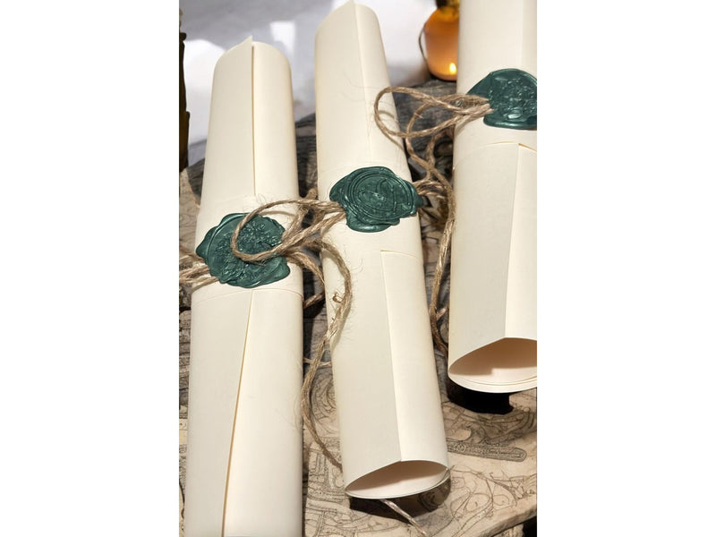 Handwritten Vintage Scroll with Twine and Green Wax Seal