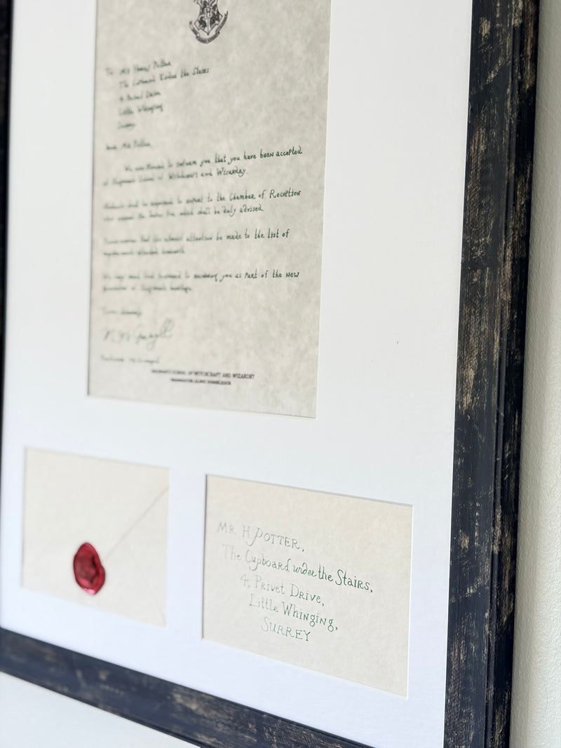 Framed 20 x 16 Handwritten Harry Potter Acceptance Letter & Envelopes