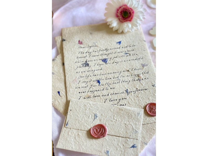 Handwritten A5 Flower Letter with Pink Wax Seal