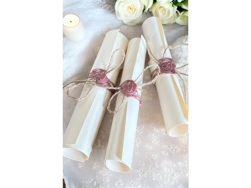 Handwritten Vintage Scroll with Twine and Pink Wax Seal