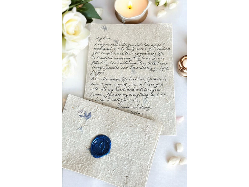 Handwritten A5 Flower Letter with Blue Wax Seal