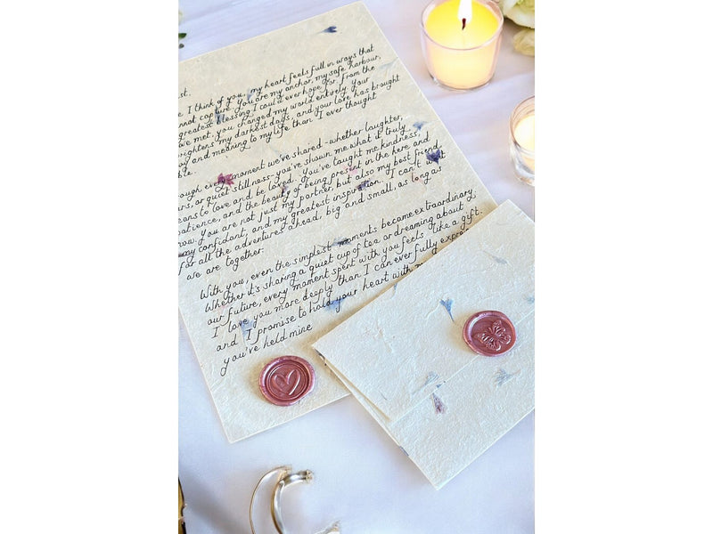 Handwritten Flower Letter A4 with Pink Wax Seal