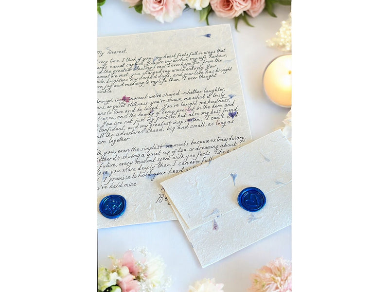 Handwritten Flower Letter A4 with Blue Wax Seal