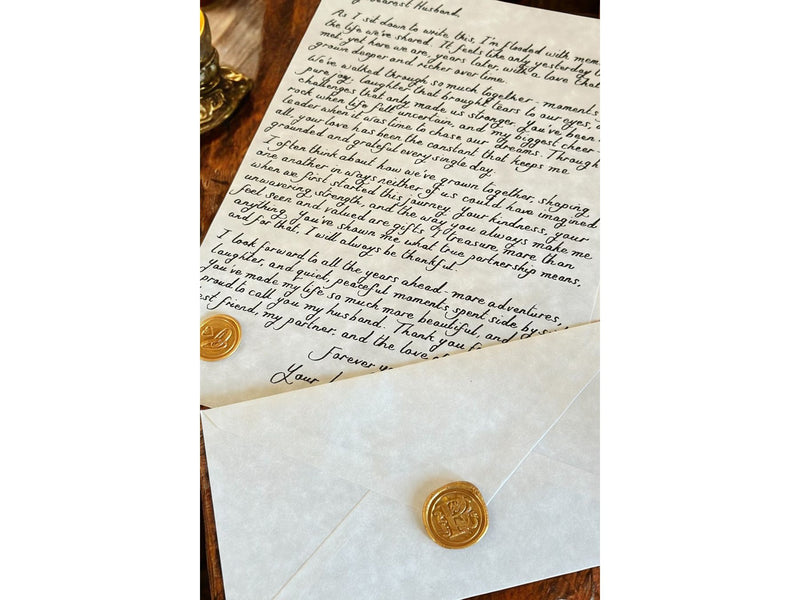 Handwritten A4 Parchment Letter with Gold Wax Seal