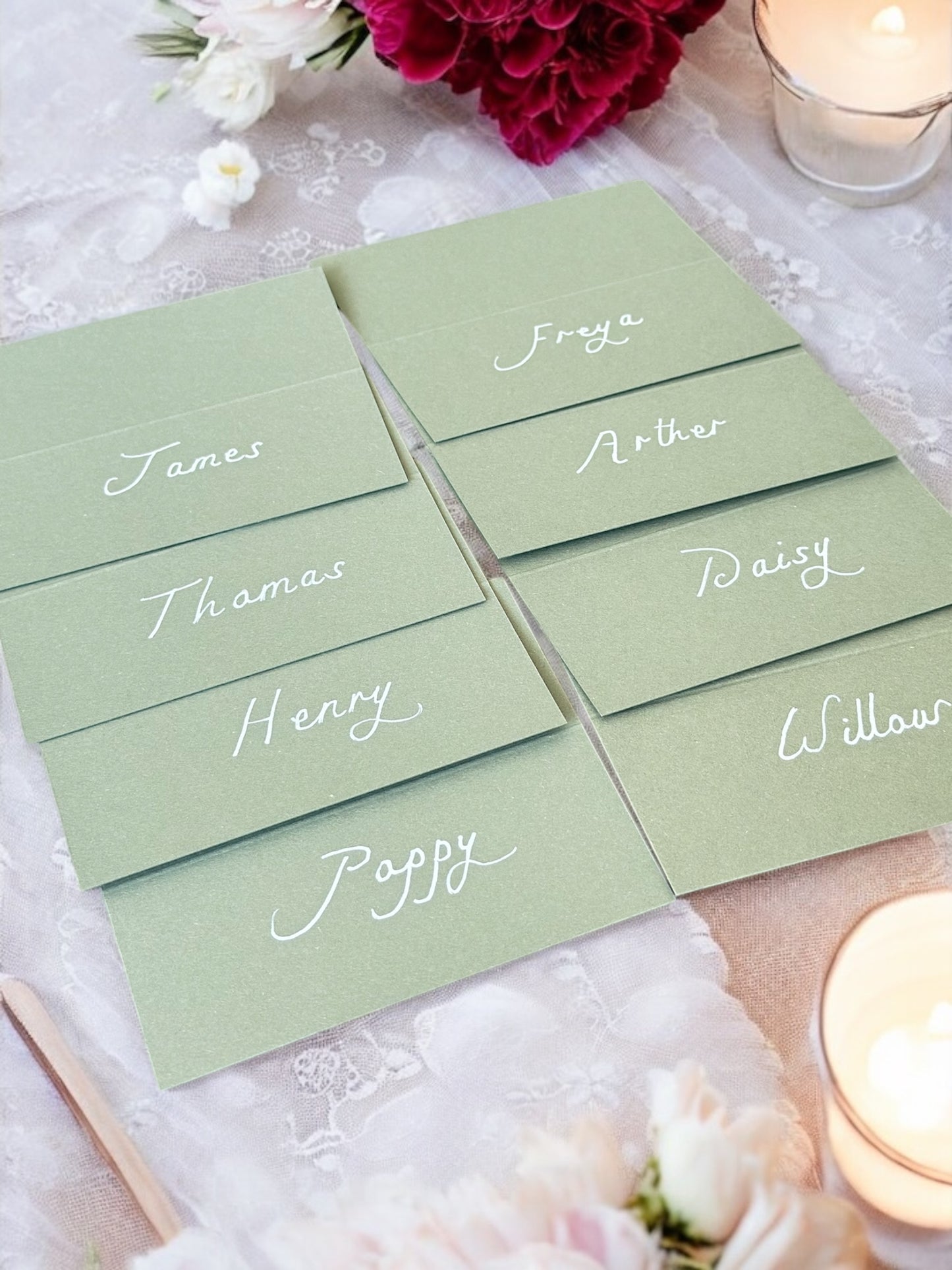 Handwritten Sage Green Wedding Place Cards