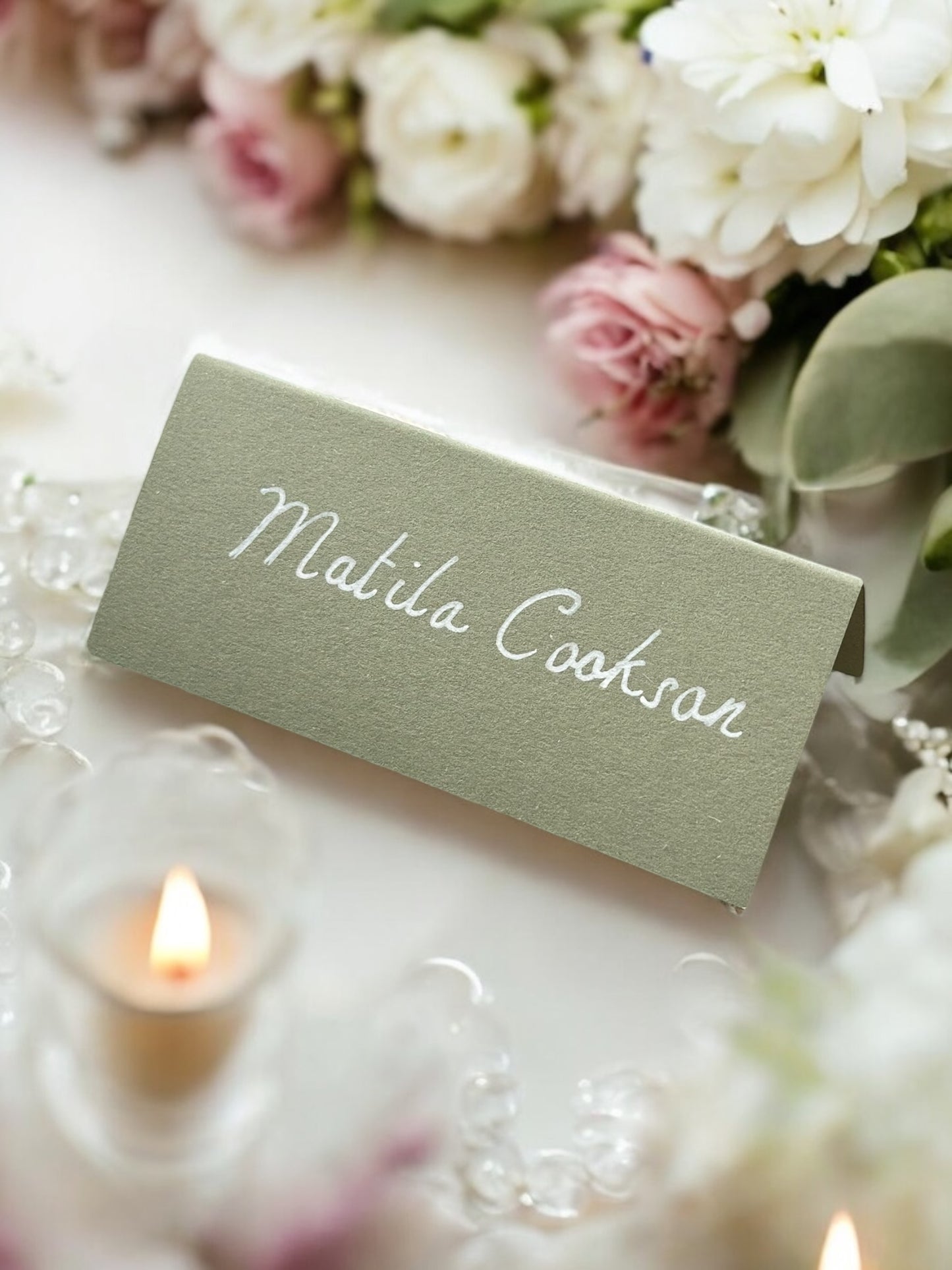 Handwritten Sage Green Wedding Place Cards
