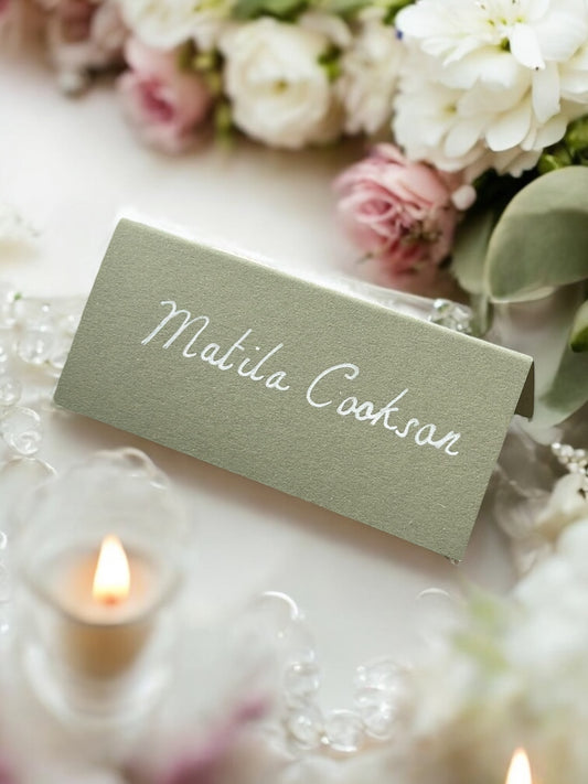 Handwritten Sage Green Wedding Place Cards