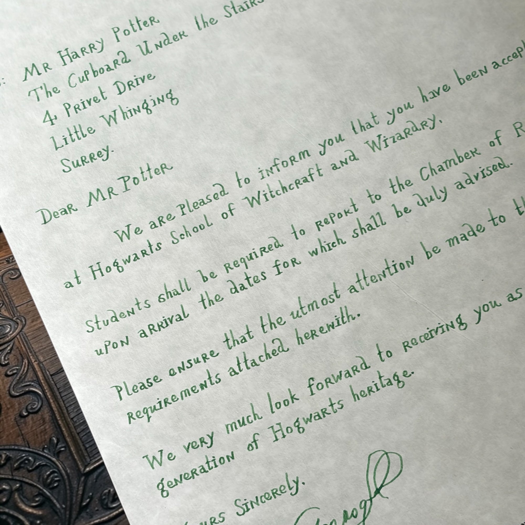 Handwritten Harry Potter Acceptance Letter