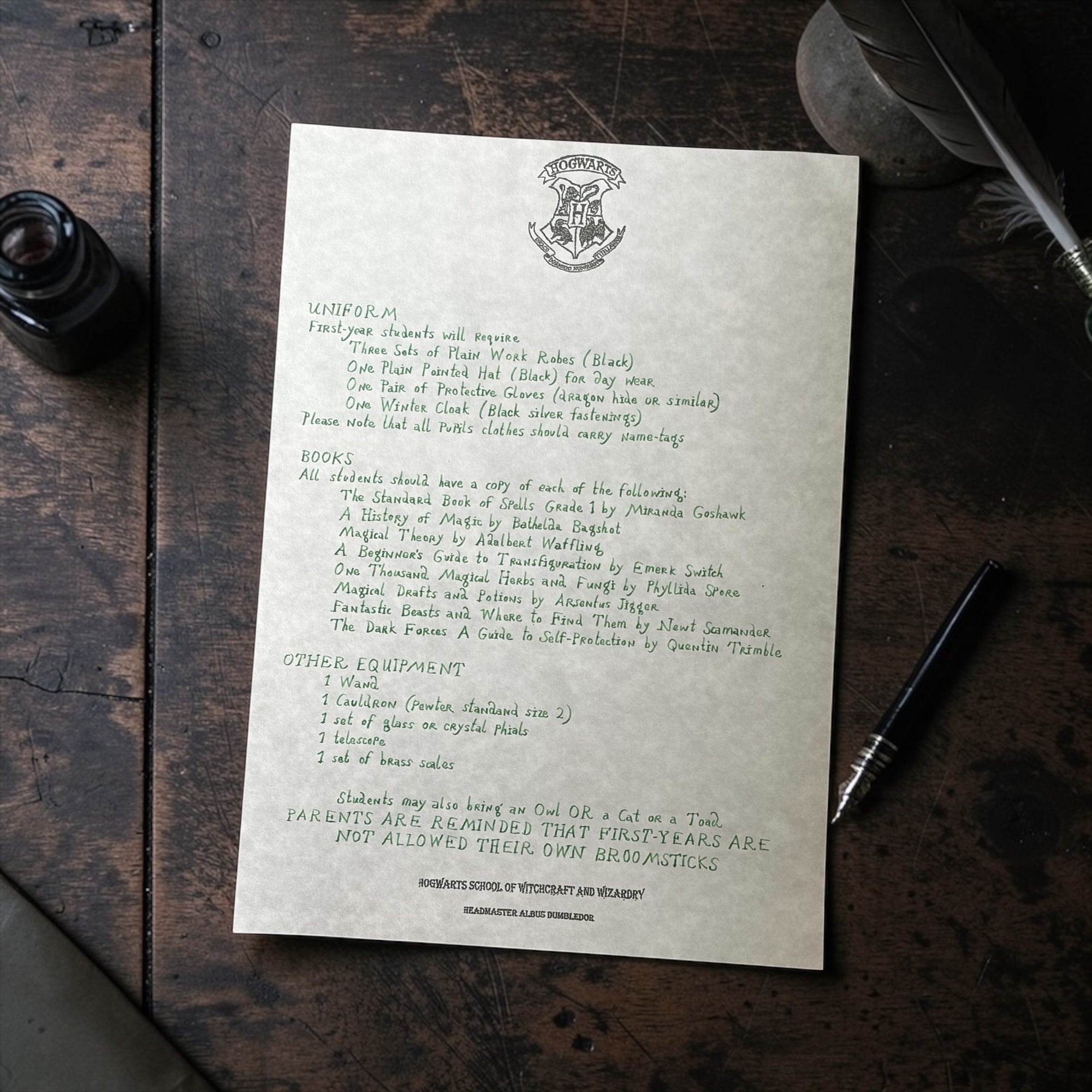 Handwritten Harry Potter Acceptance Letter