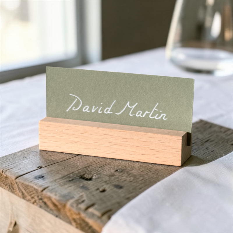 Handwritten Flat Sage Green Wedding Place Cards: White Ink