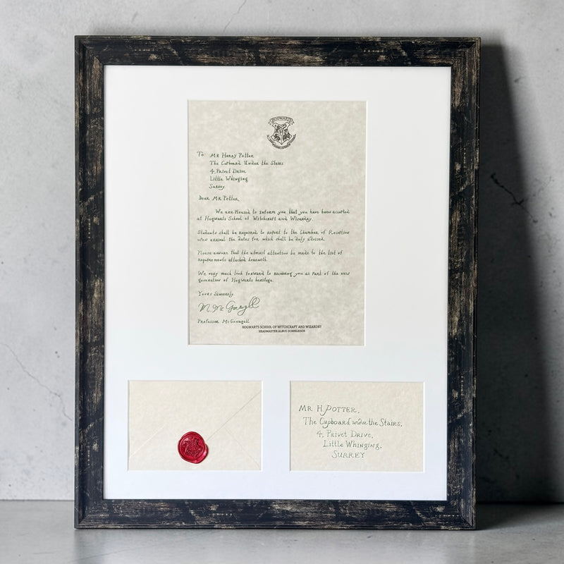 Framed 20 x 16 Handwritten Harry Potter Acceptance Letter & Envelopes